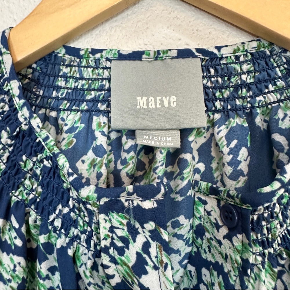 Anthropologie Maeve Blue Floral Belted Long Sleeve Dress Women’s Medium NWOT - Picture 3 of 5